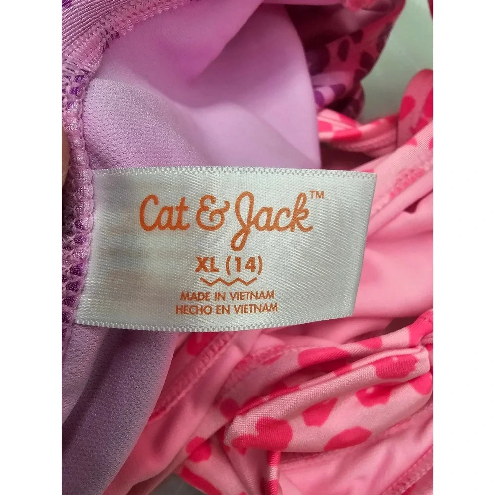 Cat & Jack Girls Cheetah Print 2-Piece Swimsuit Pink Poly Blend Size XL